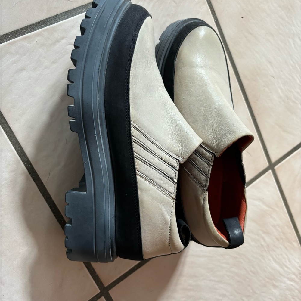 Unisex Leather Ankle Boots - Cream and Black